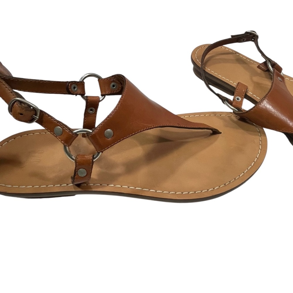 GAP Brown Leather Thong Sandals Ankle Strap Buckle Women’s Size 8 Flat - Picture 3 of 7